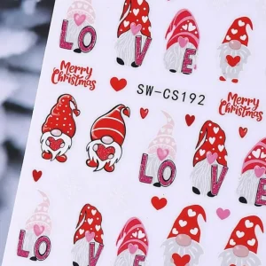 2 feuilles Stickers autocollants Gnome de Noël / Nail Art