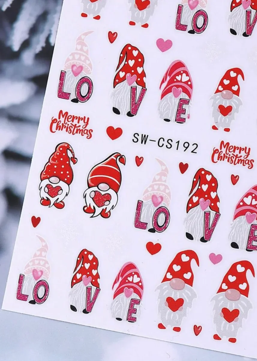 2 feuilles Stickers autocollants Gnome de Noël / Nail Art
