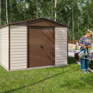 Abri de jardin métal - 3,03 x3,76 x2,24 m- double-porte coulissante - robuste, spacieux et sans entretien