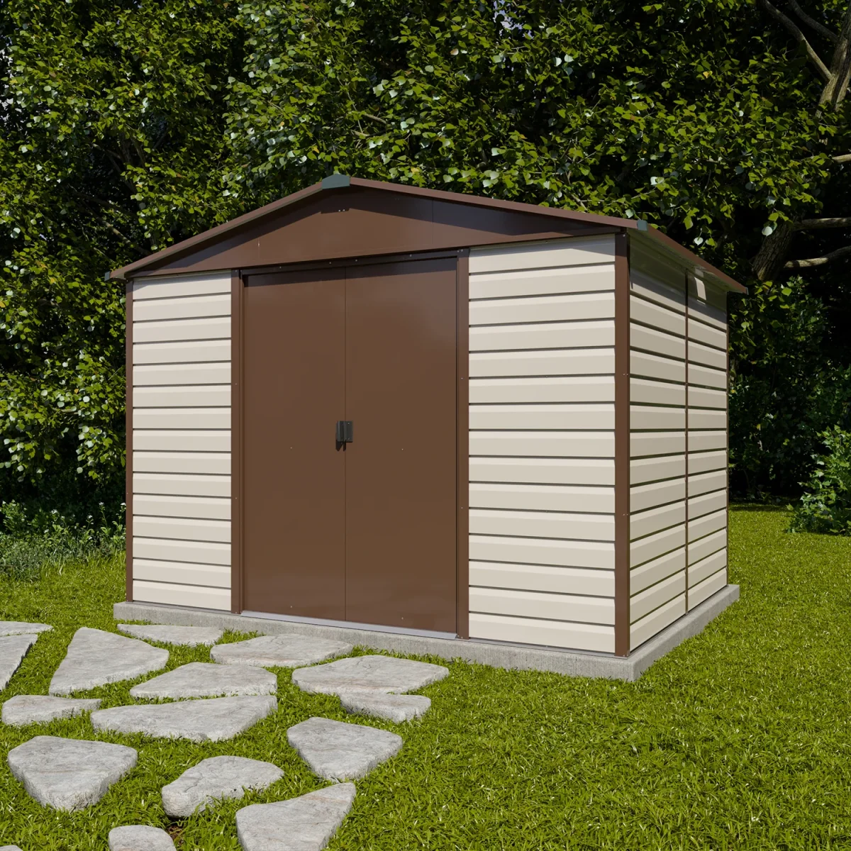 Abri de jardin métal- 3,03 x 2,37 x 2,24 m - double-porte coulissante et toit translucide