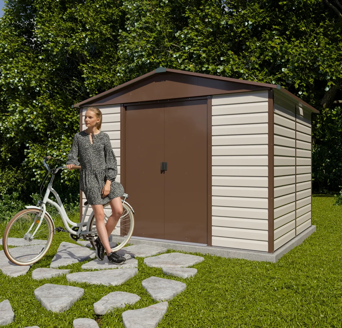 Abri de jardin métal- 3,03 x 2,37 x 2,24 m - double-porte coulissante et toit translucide – Image 3