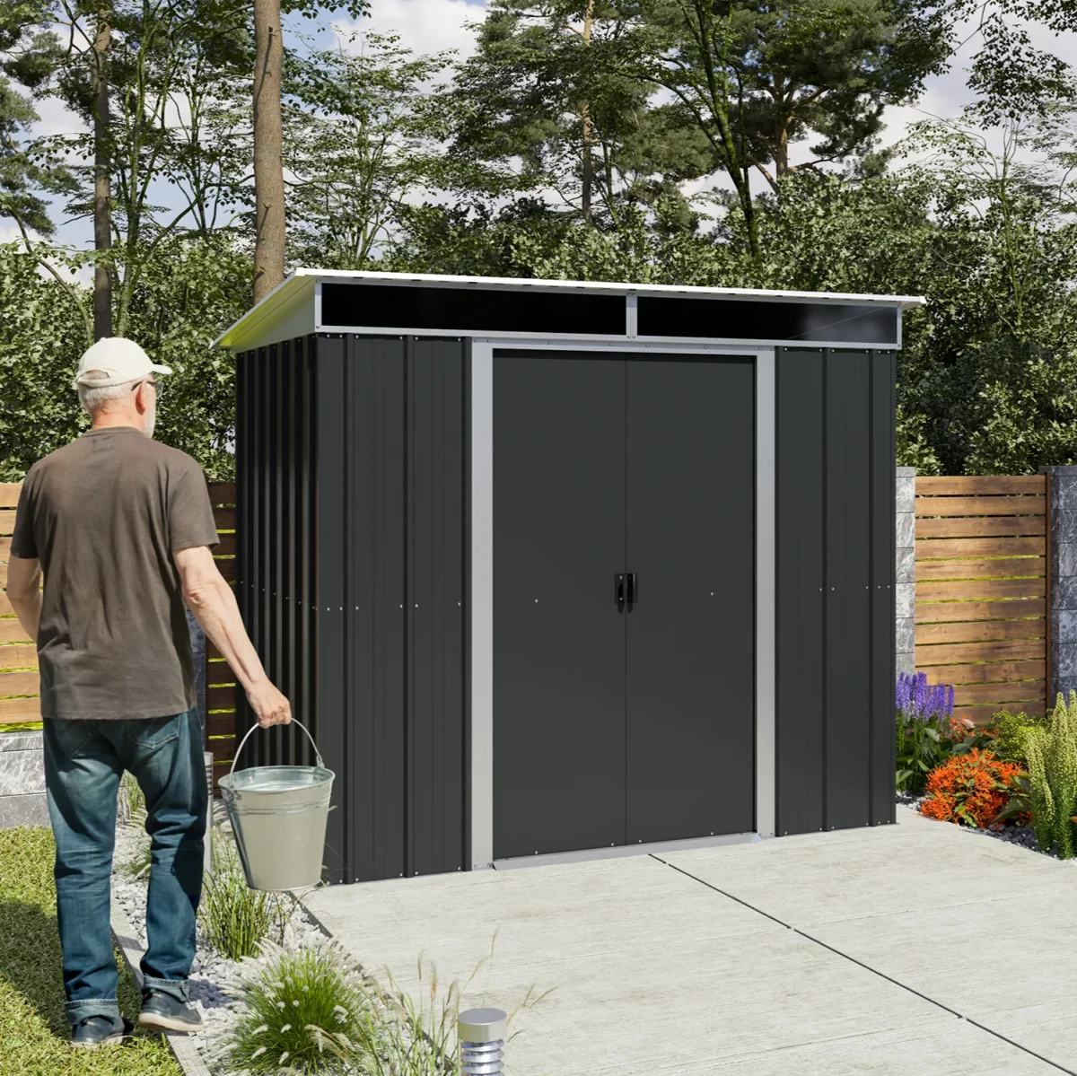 Abri de jardin métal - 2,38 x 1,59 x 1,9 m - double-porte coulissante - compact et résistant – Image 2