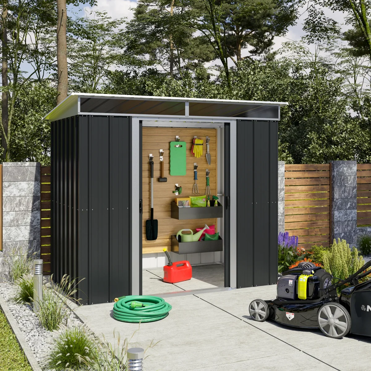 Abri de jardin métal - 2,38 x 1,59 x 1,9 m - double-porte coulissante - compact et résistant – Image 4