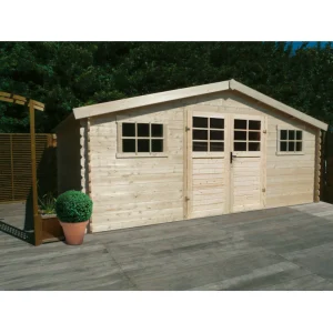Abri de jardin bois Agnès - 5,08 x 3,88 x 2,32 m – sapin du Nord certifié - double porte et fenêtres plexiglass