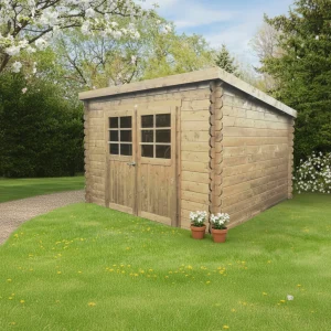 Abri de jardin Brest - 2,98 x 2,98 m - sapin du Nord certifié - double-porte avec fenêtres