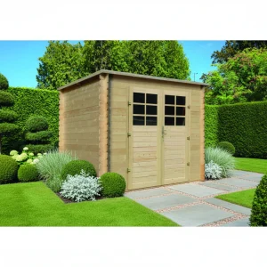 Abri de jardin Calypso - 1,98 x 1,98 m - sapin du Nord certifié - toiture plate - double-porte avec fenêtres
