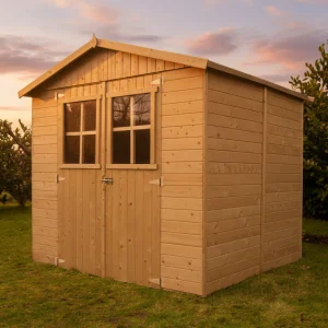 Abri de jardin Elsa - 2, 12 x 1,85 m - traité - avec plancher - sapin du Nord certifié - double-porte avec fenêtres