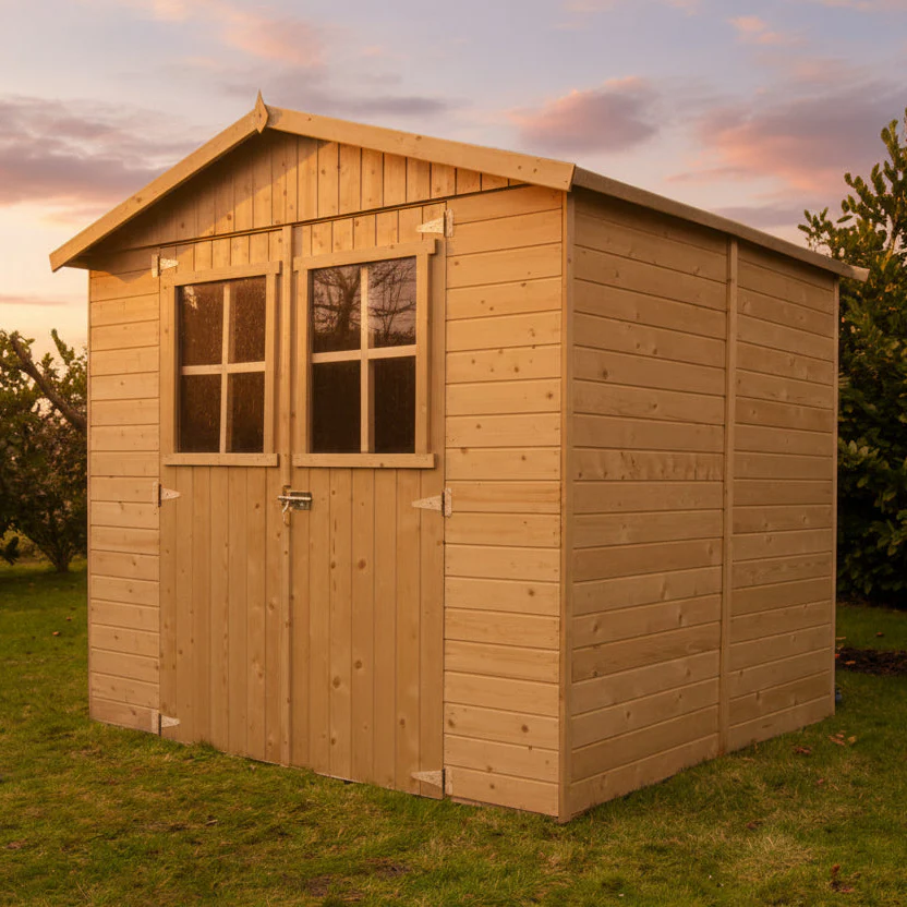 Abri de jardin Elsa - 2, 12 x 1,85 m - traité - avec plancher - sapin du Nord certifié - double-porte avec fenêtres