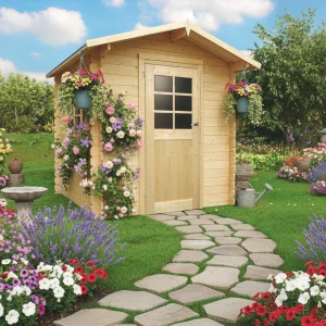 Abri de jardin Essen - 1,98 x 1,98 m - sapin du Nord certifié - porte simple avec fenêtre