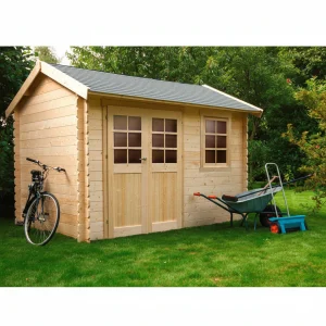 Abri de jardin Arles- 3,58 x 2,38 x 2,46 m - sapin du Nord certifié - double-porte large avec fenêtre