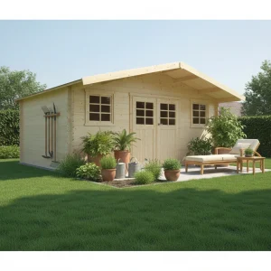 Abri de jardin Montreux - 5,08 x 5,08 - traité - sapin du Nord certifié - double-porte avec fenêtres