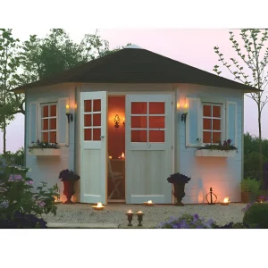 Abri de jardin Nancy - 3,05 x 3,05 m - sapin du Nord certifié - toiture pyramidale - double-porte avec fenêtres