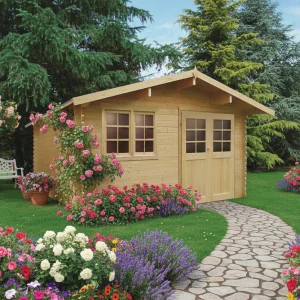 Abri de jardin Visp - 4,18 x 3,88 m - sapin du Nord certifié - double-porte avec fenêtres