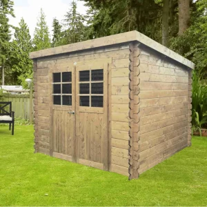 Abri de jardin Hof - 2,48 x 2,48 m - sapin du Nord certifié - toiture plate - double-porte avec fenêtres