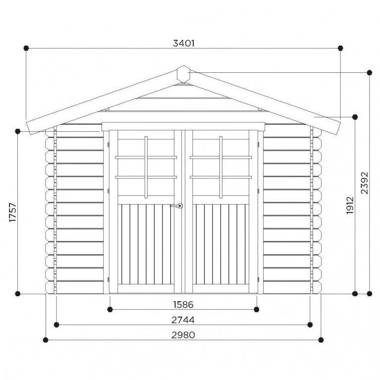 Abri de jardin Lannion - 2,98 x 2,98 m - sapin du Nord certifié - double-porte avec fenêtres – Image 4