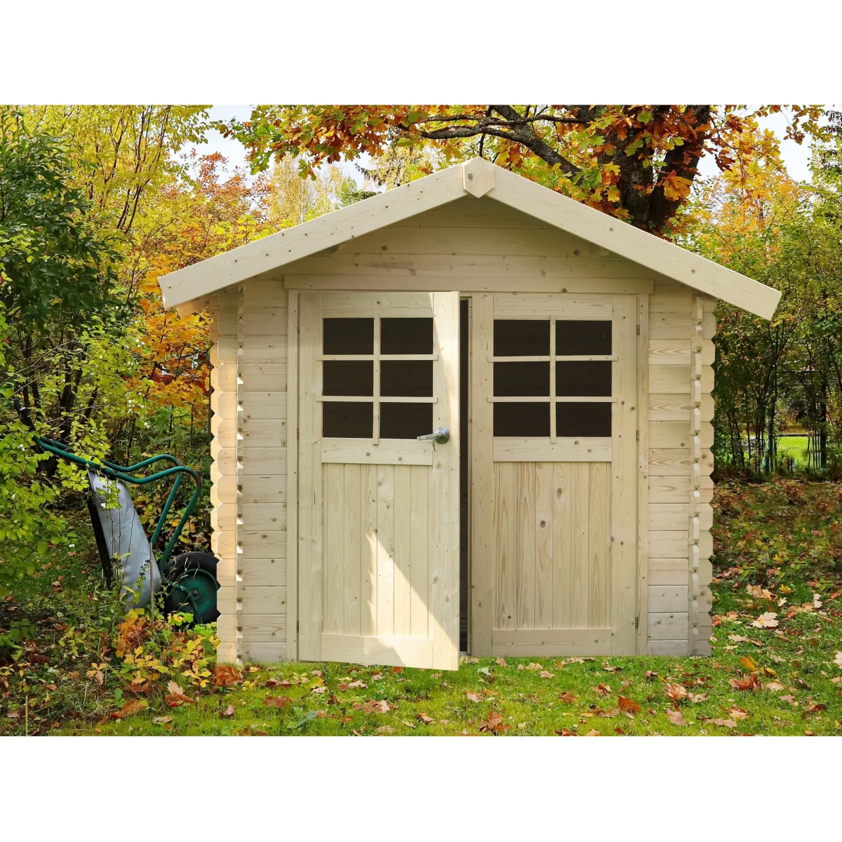Abri de jardin Lannion - 2,98 x 2,98 m - sapin du Nord certifié - double-porte avec fenêtres – Image 3