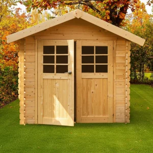 Abri de jardin Lannion - 2,98 x 2,98 m - sapin du Nord certifié - double-porte avec fenêtres