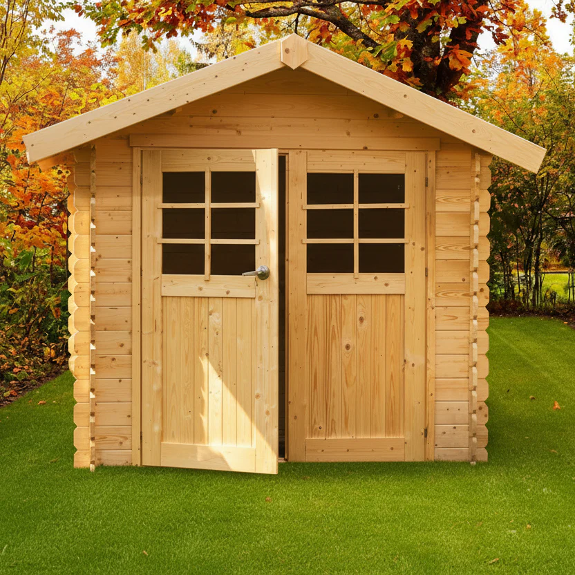 Abri de jardin Lannion - 2,98 x 2,98 m - sapin du Nord certifié - double-porte avec fenêtres