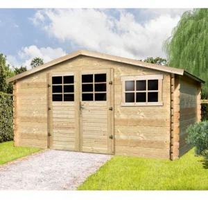 Abri de jardin Margaux - 3,88 m x 2,98 m - sapin du Nord certifié - double-porte et fenêtres