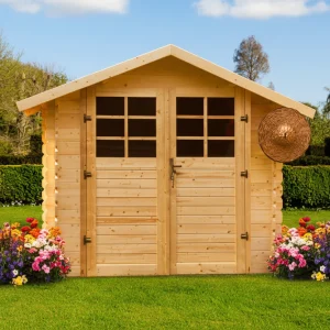 Abri de jardin Muriel - 2,38 x 2,38 m - sapin du Nord certifié - double-porte avec fenêtres