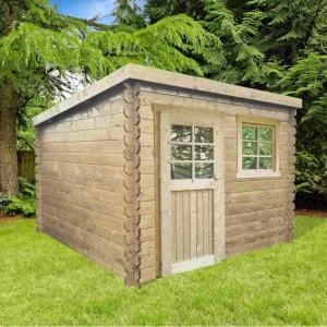 Abri de jardin Nevers - traité - 2,38 x 2,38 m - sapin du Nord certifié - toiture plate - porte simple et fenêtres