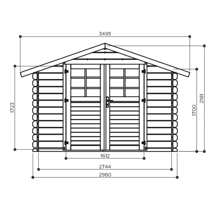 Abri de jardin Nina - 2, 98 x 1,98 m - sapin du Nord certifié - double-porte avec fenêtres – Image 3