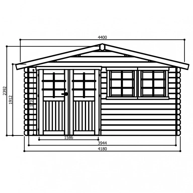 Abri de jardin Niort- traité - 4,18 x 2,98 m - sapin du Nord certifié - double-porte avec fenêtres - bois imprégné – Image 3