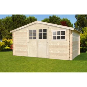Abri de jardin Robinson - 3,88 x 2,98 m - sapin du Nord certifié - double-porte avec fenêtres