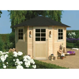 Abri de jardin Nancy - 2,55 x 2,55 m - sapin du Nord certifié - toiture pyramidale - porte simple et fenêtres