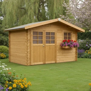 Abri de jardin Chimay - 3,58 x 2,98 m - sapin du Nord certifié - double-porte avec fenêtres