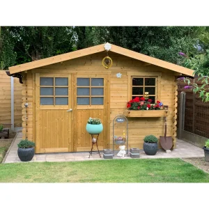 Abri de jardin Chimay - 3,58 X 2,98 m - traité - sapin du Nord certifié - double-porte avec fenêtres