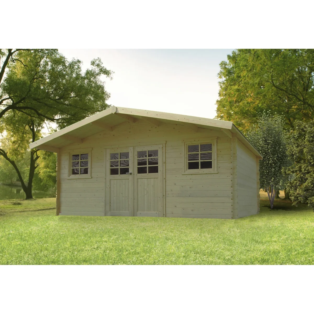 Abri de jardin Douai - 5,08 x 2,98 m - sapin du Nord certifié - double-porte avec fenêtres – Image 2