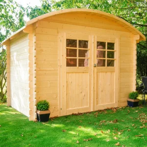 Abri de jardin Dainville - 2,98 x 2,38 m - traité- sapin du Nord certifié - double-porte avec fenêtres