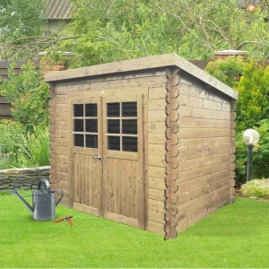 Abri de jardin Stendal - 2,48 x 1,98 m - sapin du Nord certifié - toiture plate - double-porte avec fenêtres