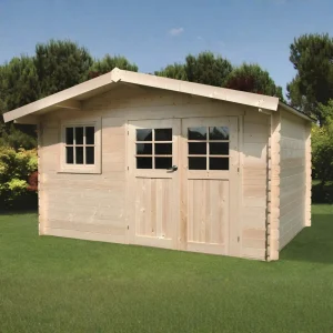 Abri de jardin Salzburg - 3,88 x 2,98 m - sapin du Nord certifié - double-porte avec fenêtres - bois imprégné