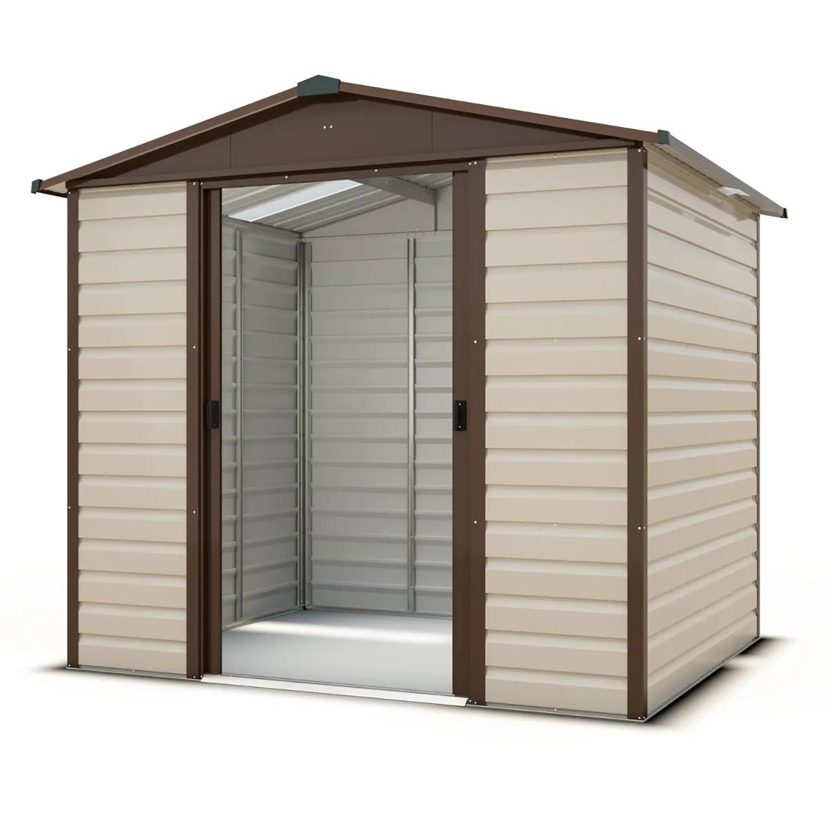 Abri de jardin en métal - 2,43 x 1,97 x 2,15 m - beige et marron – double-portes coulissantes – Image 4