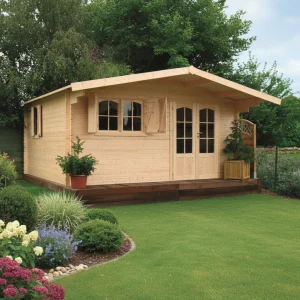 Abri de jardin Chambery - 4,78 x 4,18 m - sapin du Nord certifié - double-porte avec fenêtres - bois imprégné