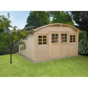 Abri de jardin Dainville II - 3,88 x 2,98 m - sapin du Nord certifié - toiture arquée - double-porte avec fenêtres - bois imprégné