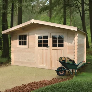 Abri de jardin Linz - 3,88 x 3,88 m - sapin du Nord certifié - double-porte avec fenêtres - bois imprégné