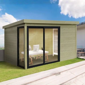 Abri de jardin Seda Solid Superia - 3,04 x 3,04 m - sapin du Nord certifié - toiture plate - baie vitrée coulissante - bois imprégné