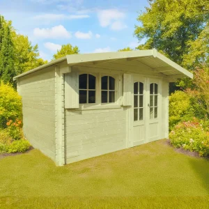 Abri de jardin Tignes - 4,18 x 3,88 m - sapin du Nord certifié - double-porte avec fenêtres - bois imprégné