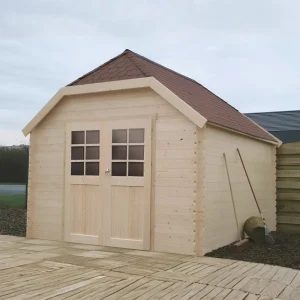 Abri de jardin Limerick - 2,98 x 3,88 m - sapin du Nord certifié - toiture cottage - double-porte avec fenêtres - bois imprégné