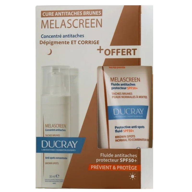 DUCRAY PACK MELASCREEN CONCENTRE ANTI TACHES 30ML+MELASCREEN ECRAN FLUIDE ANTI TACHE SPF50+50ML (OFFERT) – Image 2