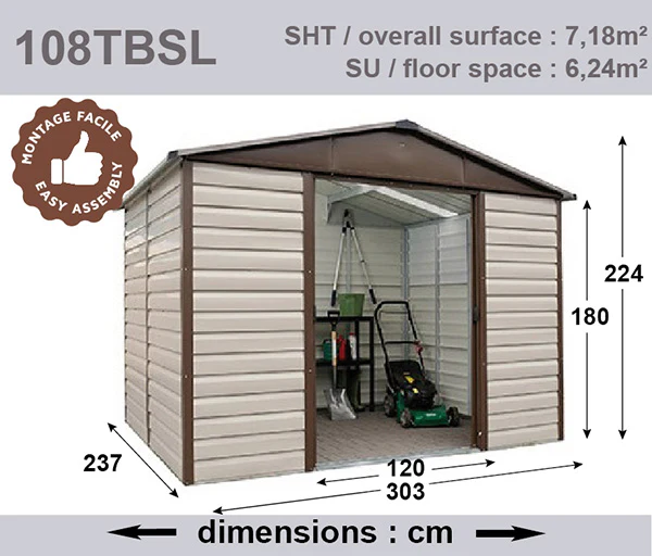 Abri de jardin métal- 3,03 x 2,37 x 2,24 m - double-porte coulissante et toit translucide – Image 6