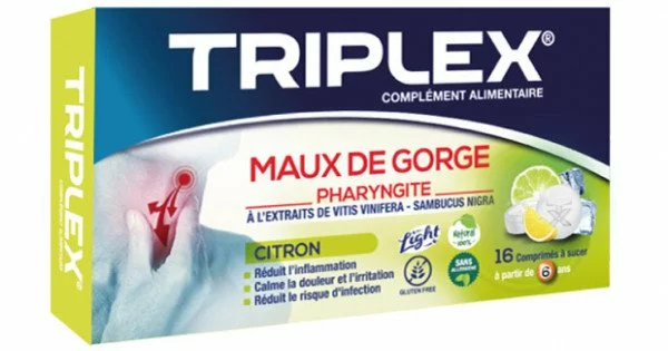 TRIPLEX MAUX DE GORGE CITRON – 16 Comprimes à Sucer